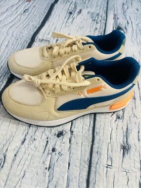 Puma Kids Cream, Blue & Orange Low-Top Sneakers